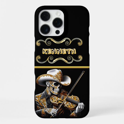 Coque iPhone 16 Pro Max Skeleton Cowboy Jouer Le Violon (Verso)