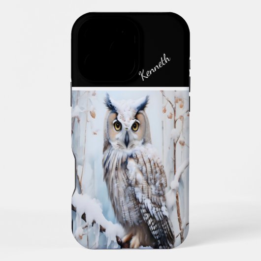 Coque iPhone 16 Pro Max Snowy Owl's Winter Perch (Verso)