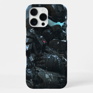 Coque iPhone 16 Pro Max Soldat de Sci-Fi Armure Nuit Pluie Sombre Concept
