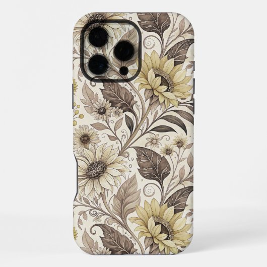 Coque iPhone 16 Pro Max Sunflowers Boho Art Nouveau (Verso)
