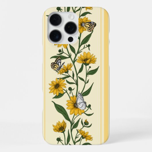 Coque iPhone 16 Pro Max Sunroot fleur rayée sur blanc cassé (Verso)