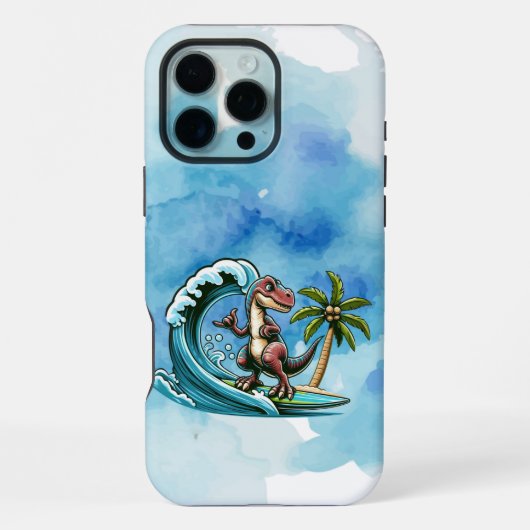Coque iPhone 16 Pro Max Surfer dinosaure tropical (Verso)