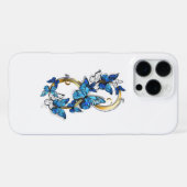 Coque iPhone 16 Pro Max Symbole infini de papillons Morpho bleus (Verso Horizontal)