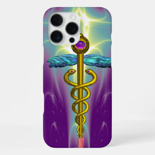 Coque iPhone 16 Pro Max SYMBOLE MÉDICAL CADUCÉE OR ,Vert sarcelle Violet