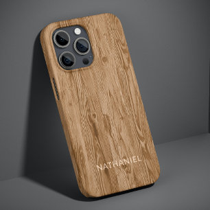 Coque iPhone 16 Pro Max Tan Rustique Personnalisé Brown Couleur Faux Woodg
