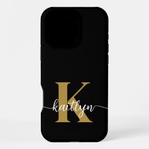 Coque iPhone 16 Pro Max Tapis de sol monogrammé en noir et or