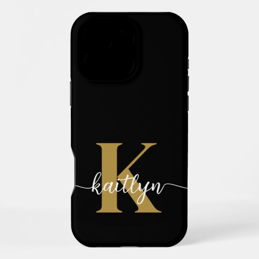 Coque iPhone 16 Pro Max Tapis de sol monogrammé en noir et or (Verso)