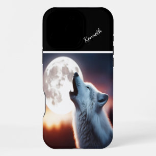 Coque iPhone 16 Pro Max Teintes de coucher de soleil sur des loups hurlant