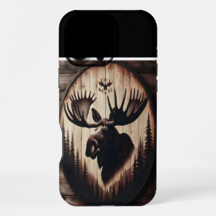 Coque iPhone 16 Pro Max Tête de orignal en bois oeuvre d'art