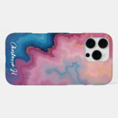 Coque iPhone 16 Pro Max Texture d'agate rose et bleue (Verso Horizontal)