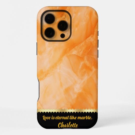 Coque iPhone 16 Pro Max Texture de marbre orange chaud élégant (Verso)