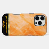 Coque iPhone 16 Pro Max Texture de marbre orange chaud élégant (Verso Horizontal)