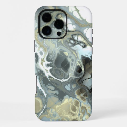 Coque iPhone 16 Pro Max Texture fluide de marbre gris et or abstrait (Verso)