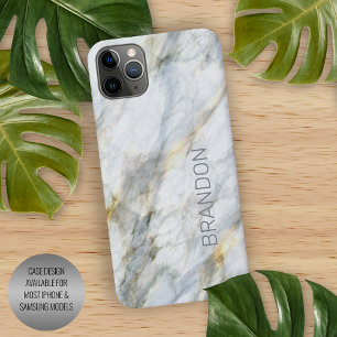 Coque iPhone 16 Pro Max Texture personnalisée de marbre en pierre bleu gri