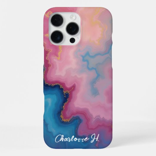 Coque iPhone 16 Pro Max Texture rose et d'Agate Bleu (Verso)