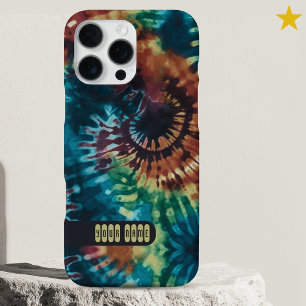 Coque iPhone 16 Pro Max Tie-Dye Coloré Personnalisé Nom Rétro Psychédéliqu