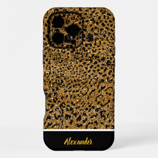 Coque iPhone 16 Pro Max Tissu empreinte de léopard étincelant (Verso)
