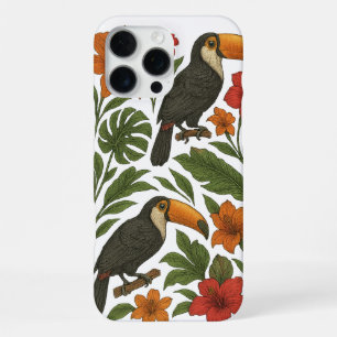 Coque iPhone 16 Pro Max Toucans et fleurs tropicales