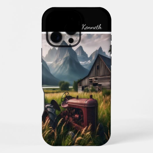 Coque iPhone 16 Pro Max Tracteur Rusty dans Mountain Valley (Verso)