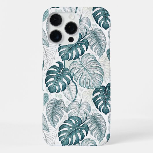 Coque iPhone 16 Pro Max Tropical Botanical Green Monsteras (Verso)