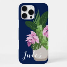 Tropical Medinilla Rose Flower Vase sur Bleu foncé
