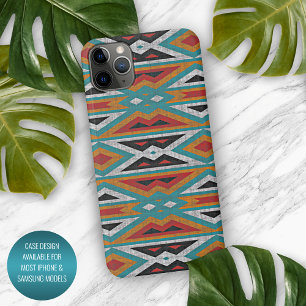 Coque iPhone 16 Pro Max Turquoise sarcelle bleu noir Mosaïque Art tribal