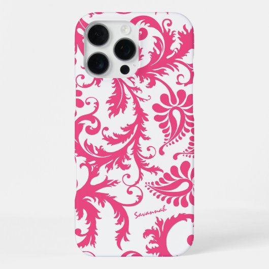 Coque iPhone 16 Pro Max Typographie Rose Damassé Votre nom ou citation (Verso)