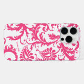 Coque iPhone 16 Pro Max Typographie Rose Damassé Votre nom ou citation (Verso Horizontal)