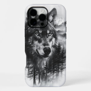 Coque iPhone 16 Pro Max Un loup majestueux contemple le paysage forestier