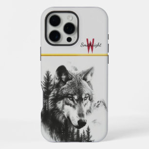 Coque iPhone 16 Pro Max Un loup majestueux contemple un paysage boisé brum