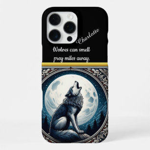 Coque iPhone 16 Pro Max Un loup solitaire hurle sous la Pleine lune la nui