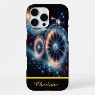 Coque iPhone 16 Pro Max Un vélo lumineux est représenté sur un fond sombre