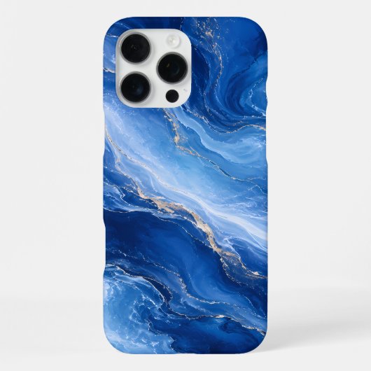 Coque iPhone 16 Pro Max Vagues de marbre bleu Luxe Abstrait (Verso)