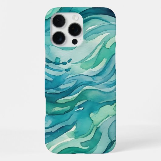 Coque iPhone 16 Pro Max Vagues océaniques à l'aquarelle sarcelle (Verso)
