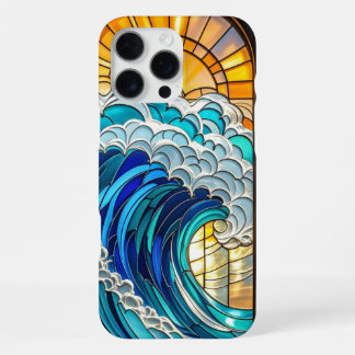 Coque iPhone 16 Pro Max Vagues Vibrantes et Rayons de Soleil Verre Cathédr