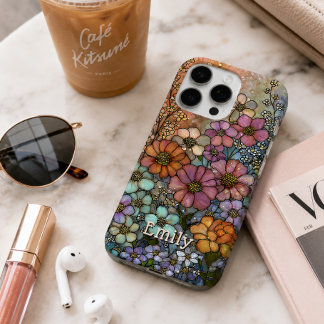 Coque iPhone 16 Pro Max Verre Coloré Fleur Sauvage Personnalisé