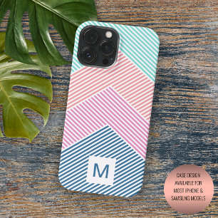 Coque iPhone 16 Pro Max Vert Menthe Bleu Rose Pêche Orange Rayures Motif