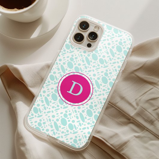 Coque iPhone 16 Pro Max Vert menthe et monogramme rose