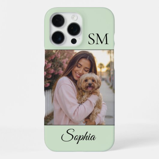 Coque iPhone 16 Pro Max Vert Menthe Initiales de Nom Personnalisées Une Ph (Verso)