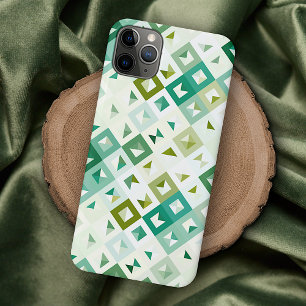 Coque iPhone 16 Pro Max Vert olive sarcelle bleu ivoire motif d'art mosaïq