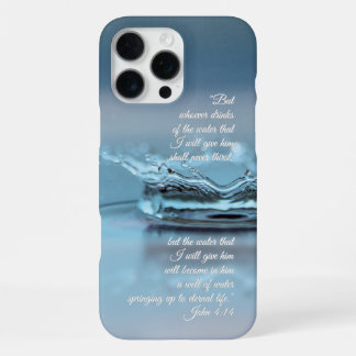 Coque iPhone 16 Pro Max Vie d'eau bleue n'a jamais soif Verset biblique Je