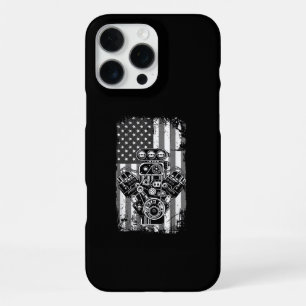 Coque iPhone 16 Pro Max Vieux Véhicule Musclé Piston Drapeau Américain Méc
