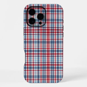 Coque iPhone 16 Pro Max Vintage, motif carreaux rouge blanc bleu