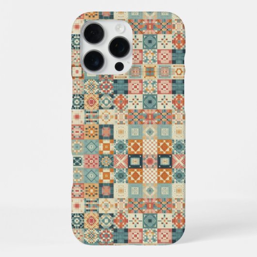 Coque iPhone 16 Pro Max Vintage, patchwork, paré (Verso)