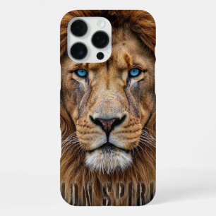 Coque iPhone 16 Pro Max Visage majestueux de lion aux yeux bleus Faune A
