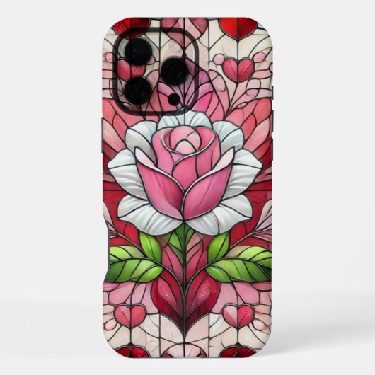 Coque iPhone 16 Pro Max Vitrail floral de la Saint-Valentin (Verso)