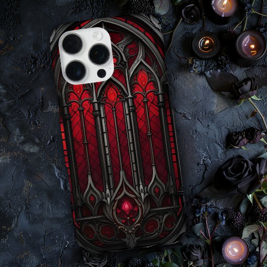 Coque iPhone 16 Pro Max Vitre de style gothique rouge