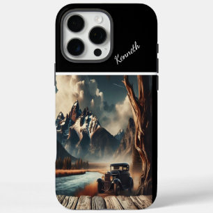 Coque iPhone 16 Pro Max Voiture Classique Au Bord De La Rivière De Montagn