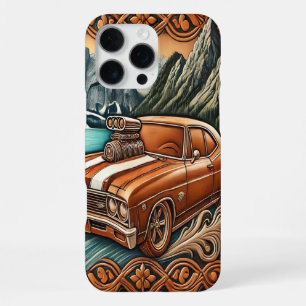 Coque iPhone 16 Pro Max Voiture Musclée des Années 80 Dans Les Montagnes