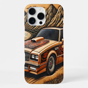 Coque iPhone 16 Pro Max Voiture Musclée Parmi les Montagnes Majestueuses